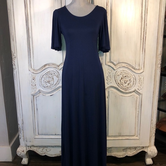 ASOS Navy Flutter Sleeves Empire Waist Fit and Flair Maxi Dress Size 8 - Picture 1 of 13